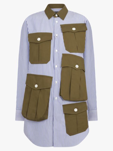 L/S STRIPE POCKET DETAIL SHIRT DRESS | NAVY/WHITE/KHAKI
