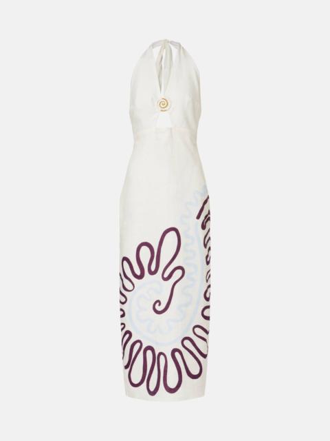 Clara cutout printed linen maxi dress