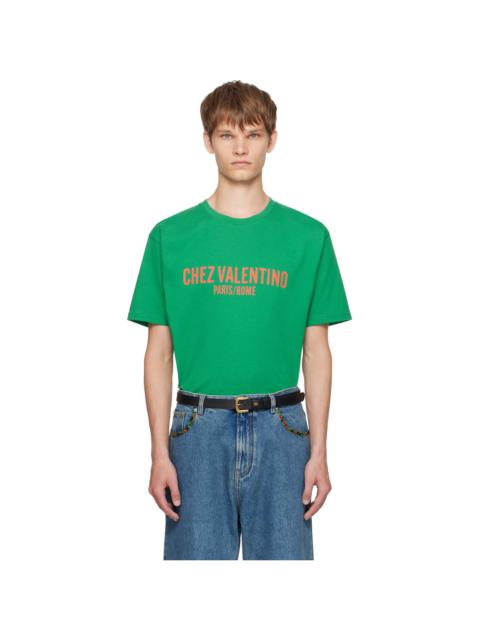 Green 'Chez Valentino' Print T-shirt