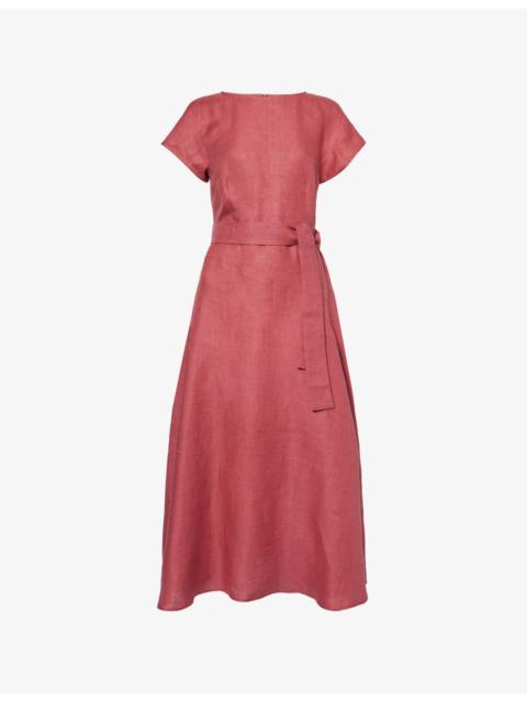 Round neck Flared Linen Midi Dres