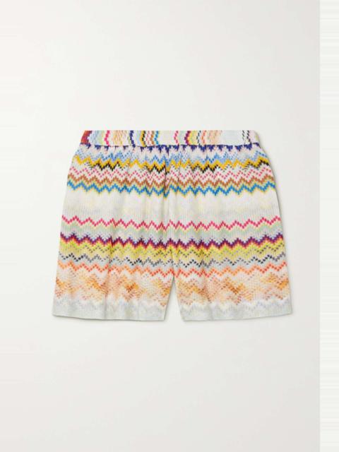 Striped crochet-knit shorts