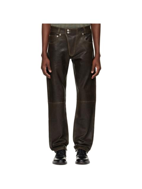 Brown Moto Fly Straight Leg Leather Pants
