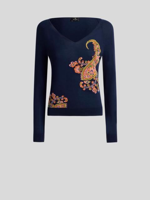 COTTON-BLEND JACQUARD SWEATER WITH INLAYS