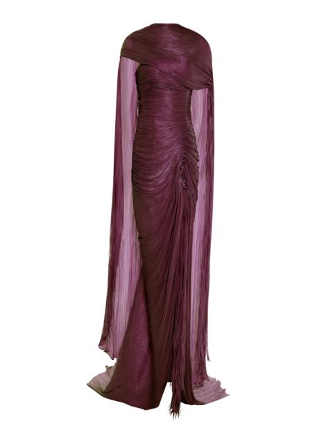 Gathered Capelet Detailed Gown burgundy