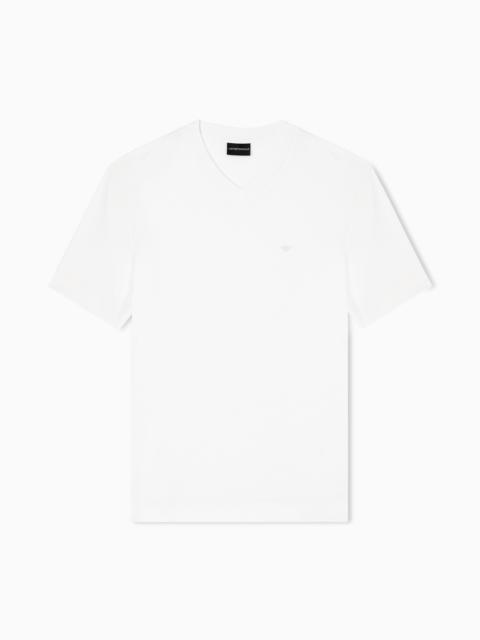 MODAL JERSEY V-NECK T-SHIRT WITH MICRO EAGLE EMBROIDERY