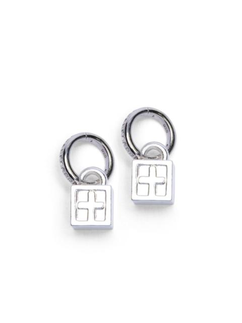 KRYSTAL BOX CROSS HUGGIE EARINGS SILVER