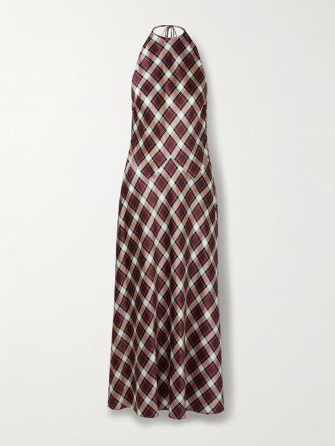 Maxime Checked Silk-satin Halterneck Maxi Dress