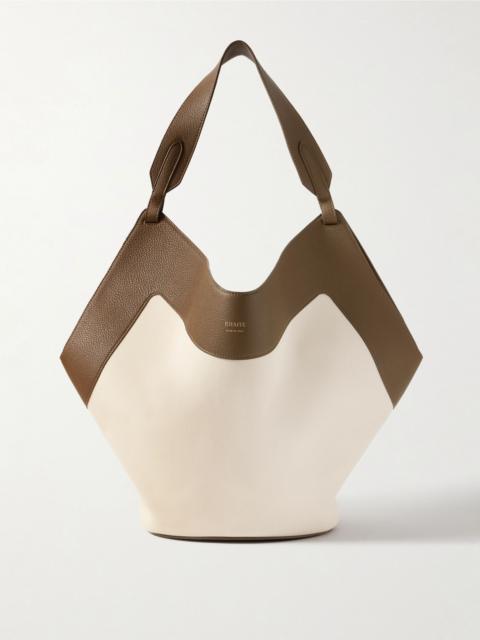 Lotus medium leather-trimmed canvas tote Cream