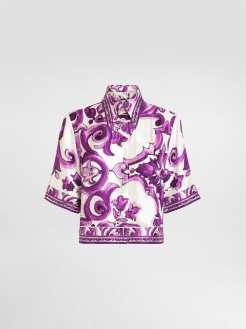 Majolica-print silk shirt