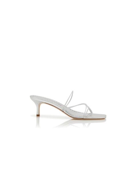 Silver Nappa Leather Open Toe Mules