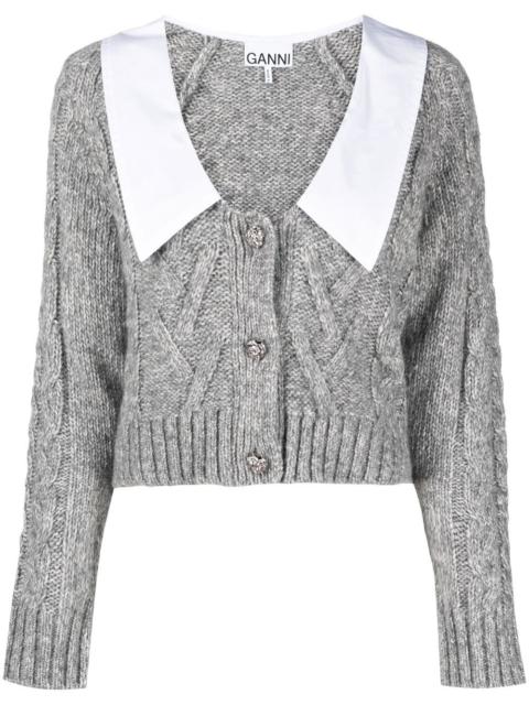 contrasting-collar cable-knit cardigan