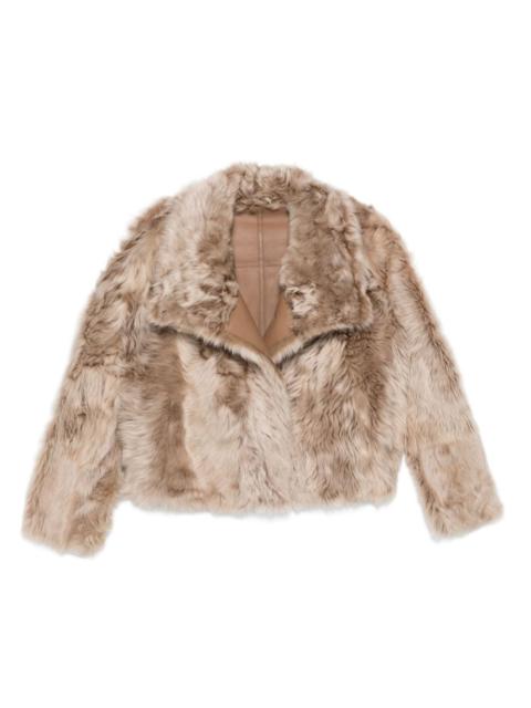 leather-trimmed fur jacket