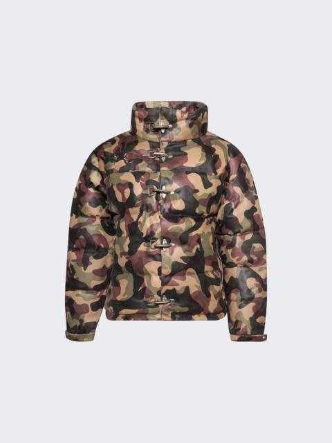 Camo Leather Puffer Jacket Beige