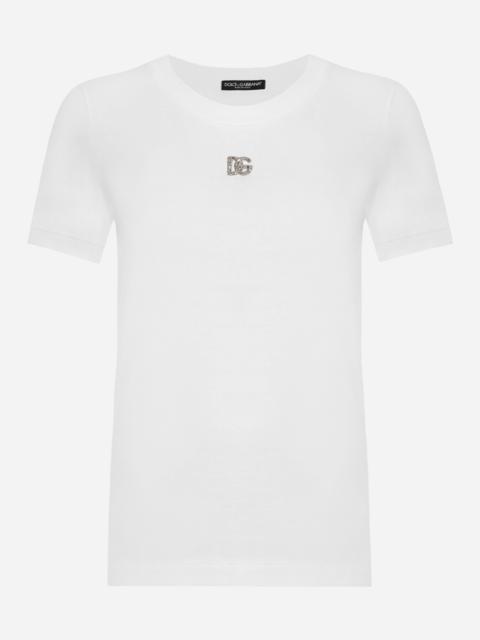 Cotton T-shirt with Crystal DG logo