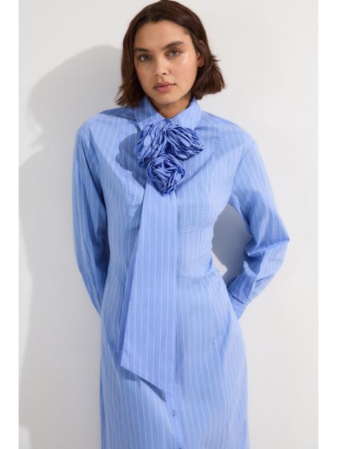 Petite Stripe Cotton Rosette Woven Shirt Maxi Dress