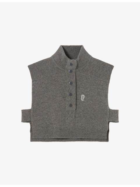 Brand-Embroidered Sleeveless Wool Top