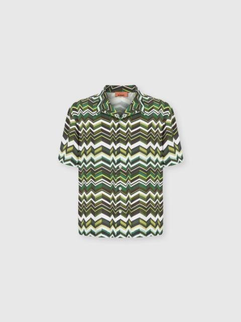Bowling shirt in viscose with zigzag print