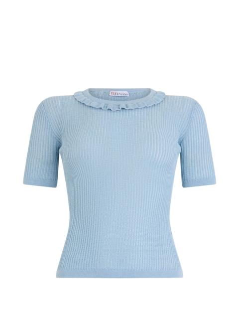 ruffled-neck long-sleeve sweater