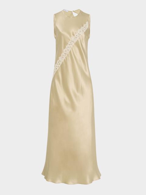 Bias-Cut Diagonal Lace Satin Slip Dress