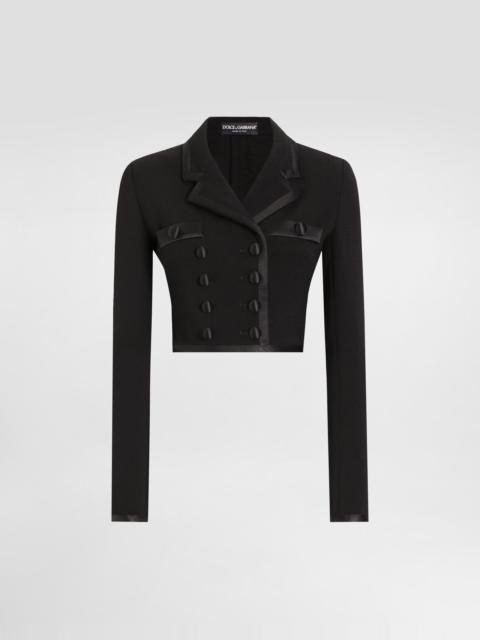 Short double-breasted wool crepe jacket