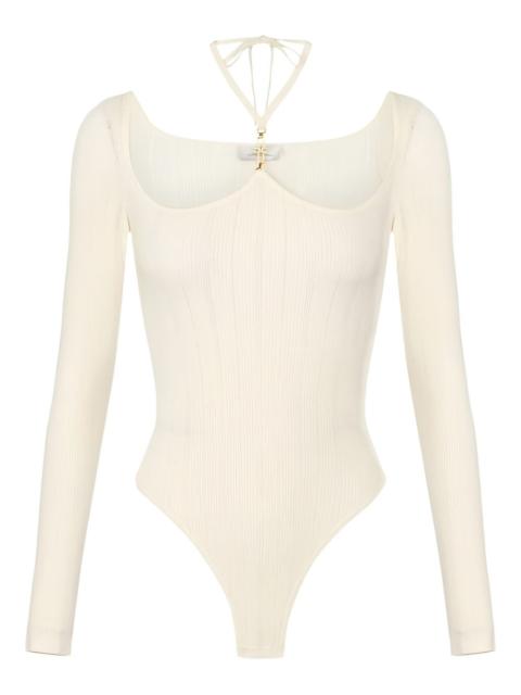 long-sleeve ribbed-knit bodysuit