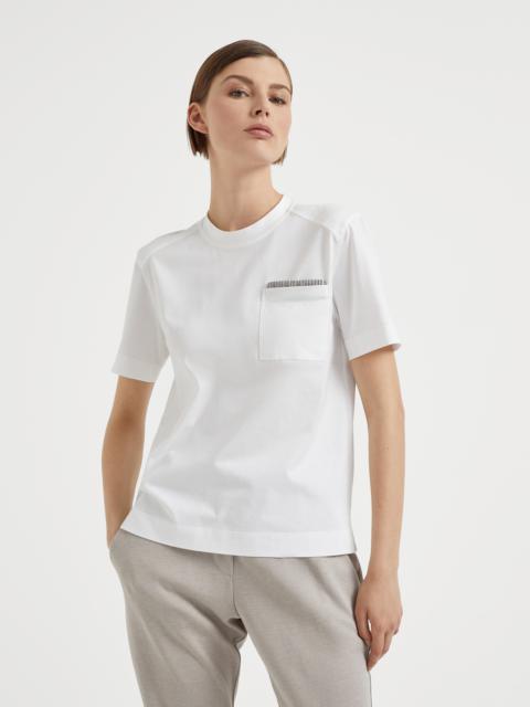 Cotton jersey T-shirt with shiny ribbed detail