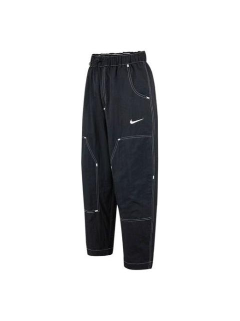(WMNS) Nike SS22 Logo Embroidered Casual Woven Long Pants/Trousers Autumn Black DM6210-010