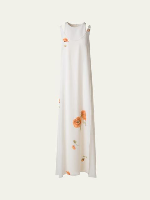 Italian Anemone Print Silk Crepe Georgette Overlayer Gown