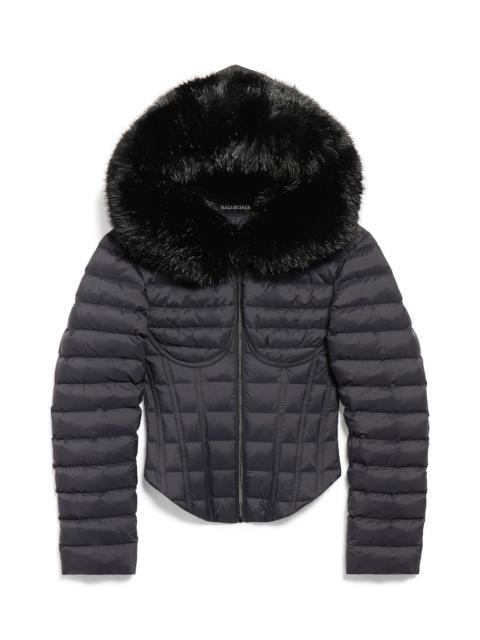 Women's Hooded Corseted Puffer in Black