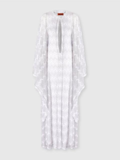 Long cover-up caftan in zigzag lamé viscose