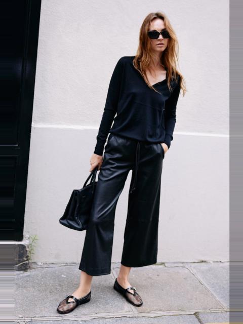 BLACK LEATHER CROPPED BAGGY PANTS