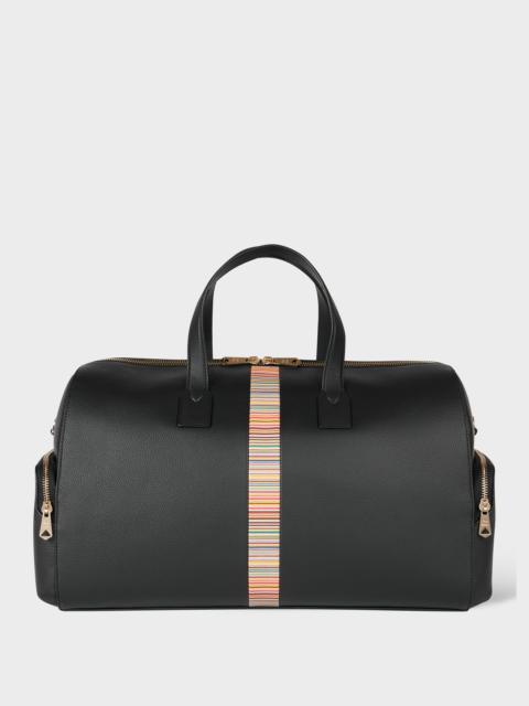 Black Leather 'Signature Stripe' Trim Day Holdall
