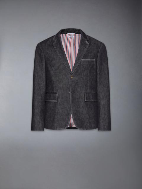 Washed Denim Contrast Topstitching Unconstructed Classic Sport Coat