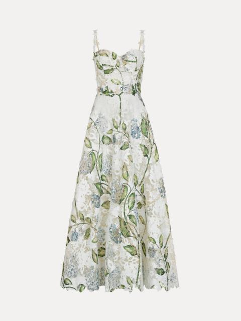 PORCELAIN FLOWER GUIPURE COCKTAIL DRESS