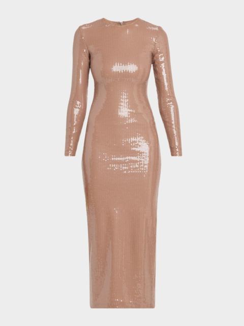 Sequined Long-Sleeve Midi Dress