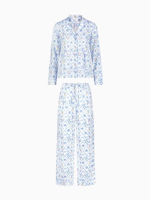 LoveShackFancy x Roller Rabbit Starry Nights Lattice Long Sleeve Polo Pajamas