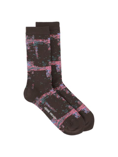 SCREEN TRANSPARENT SOCKS FEMME - BLACK PURPLE TRANSPARENT BLUR GRID