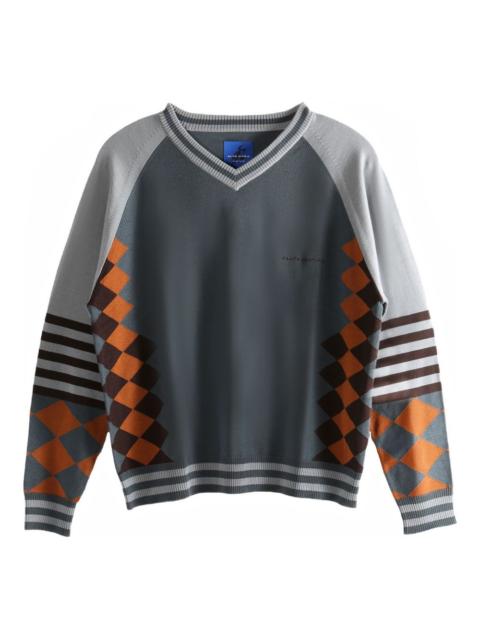 x Argyle striped ribbed hem jumper