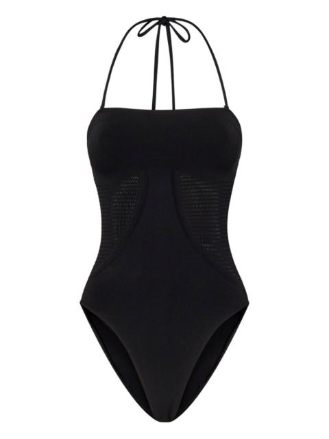 halter-neck mesh swimsuit