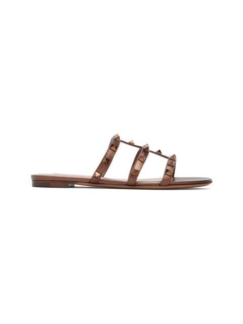 Bronze Rockstud Flat Metallic Nappa Slide Sandals