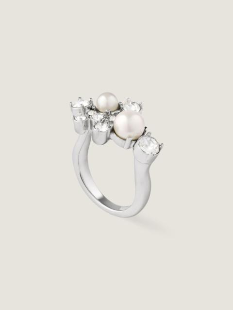CRYSTAL PEARL RING IN METAL, CRYSTALS AND PEARLS