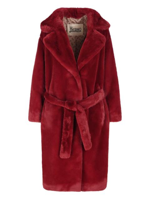 belted faux-fur coat