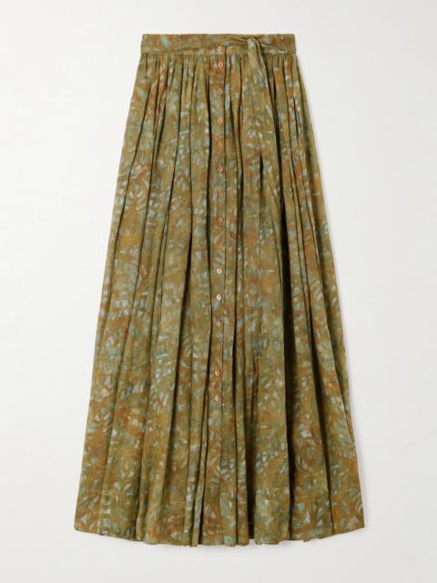 Lil Pleated Printed Ramie Maxi Skirt