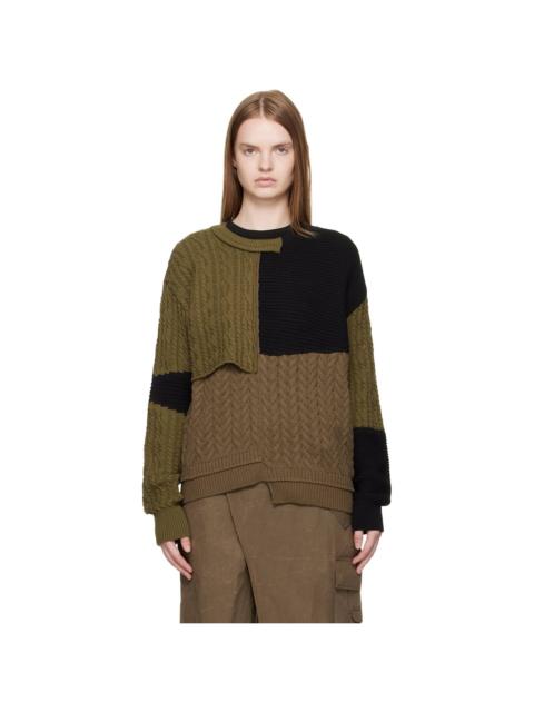 Black & Brown Patchwork Asymmetric Crewneck Sweater