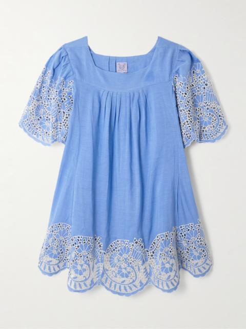 Scarlett Broderie Anglaise Linen And Cotton-blend Mini Dress