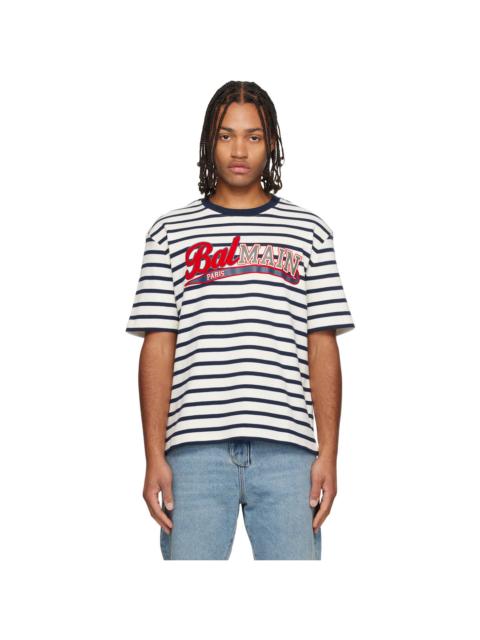 White & Navy Marinière Baseball Logo T-shirt