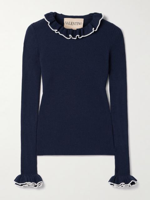Ruffled Ribbed Wool Sweater