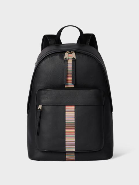 Black Leather 'Signature Stripe' Trim Backpack