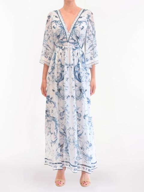 GATHERED SILK CHIFFON MAXI DRESS