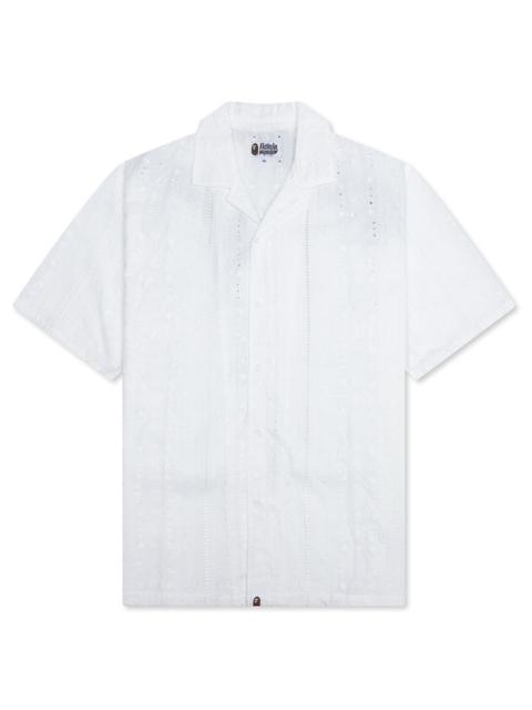 EMBROIDERY OPEN COLLAR S/S SHIRT - IVORY